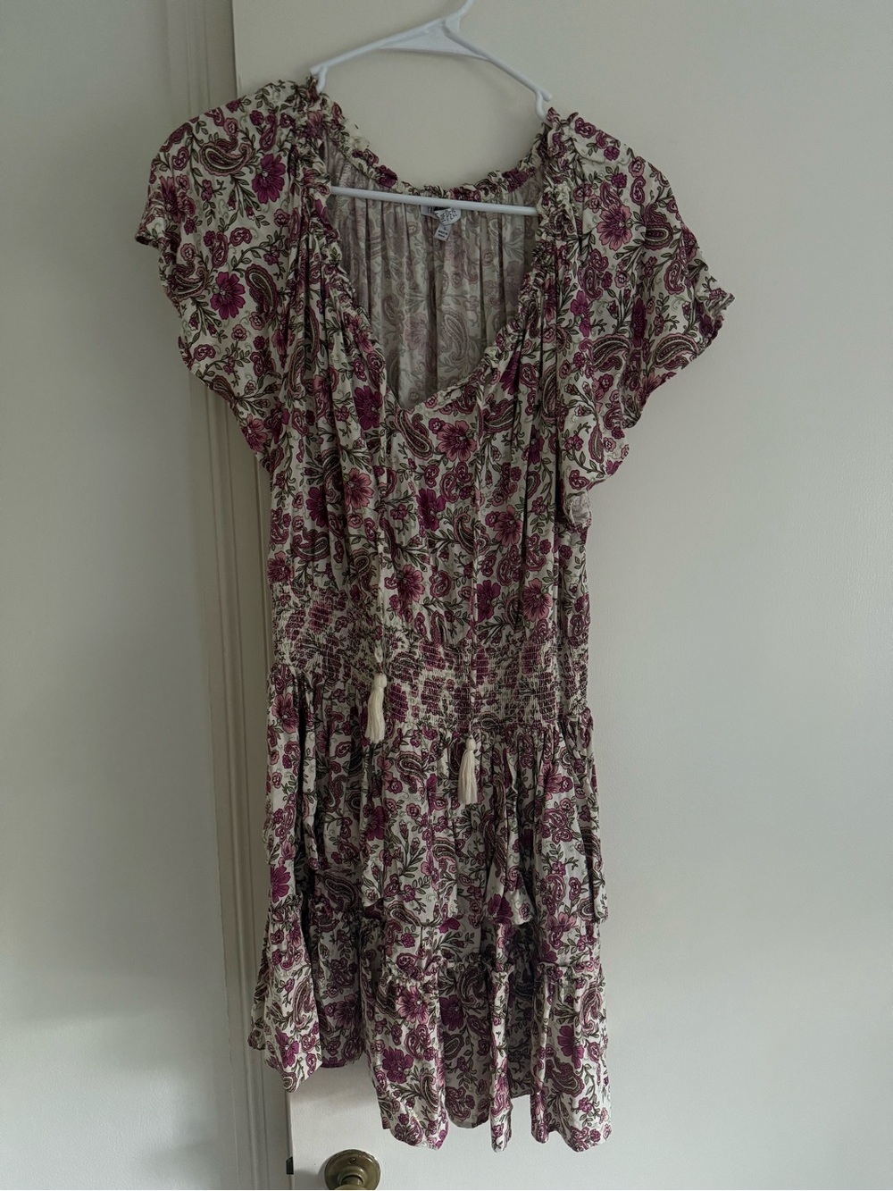 Patrons of Peace Cream Mini Dress with Magenta Floral Print